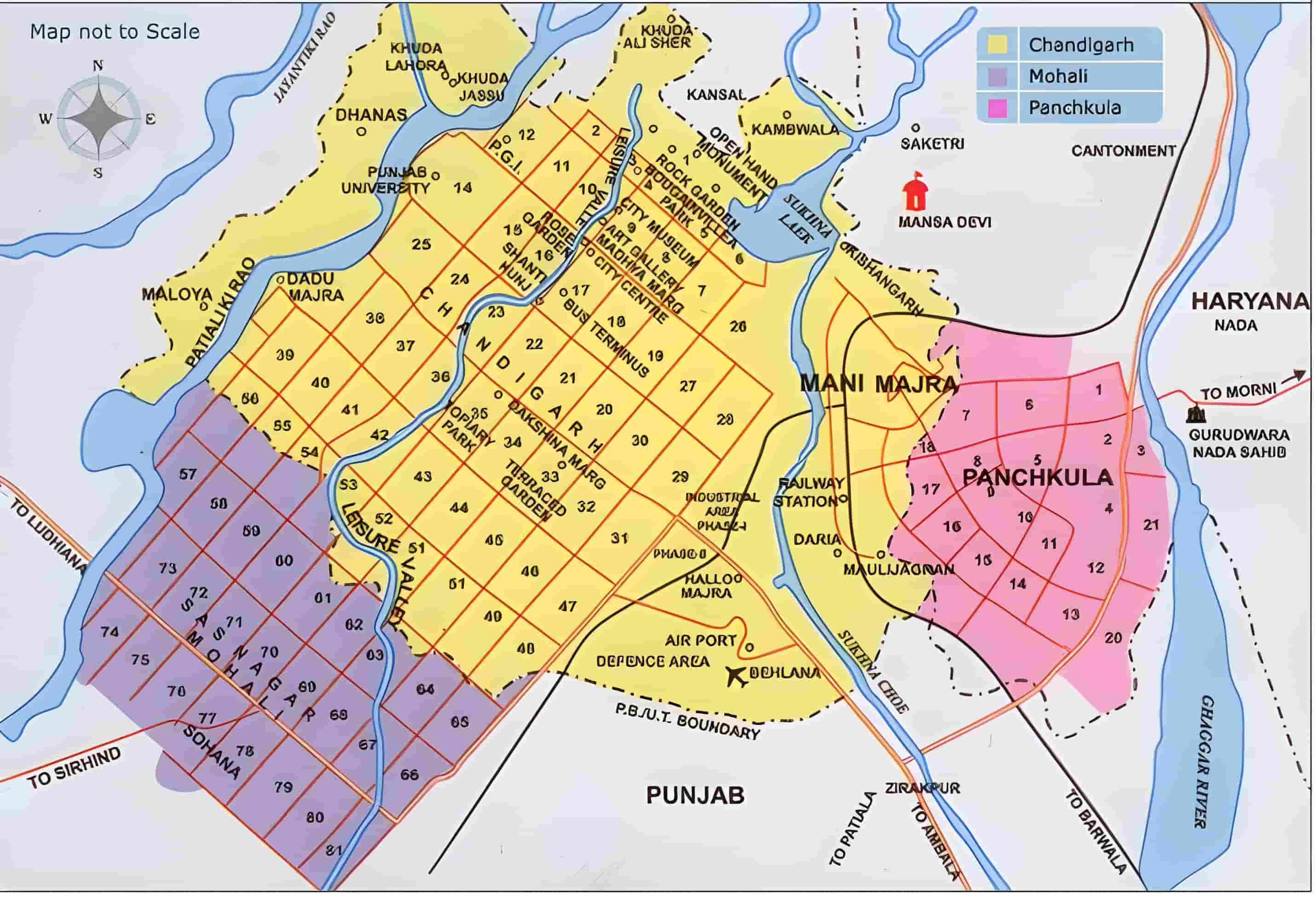 Service areas map - Mohali, Chandigarh and Panchkula